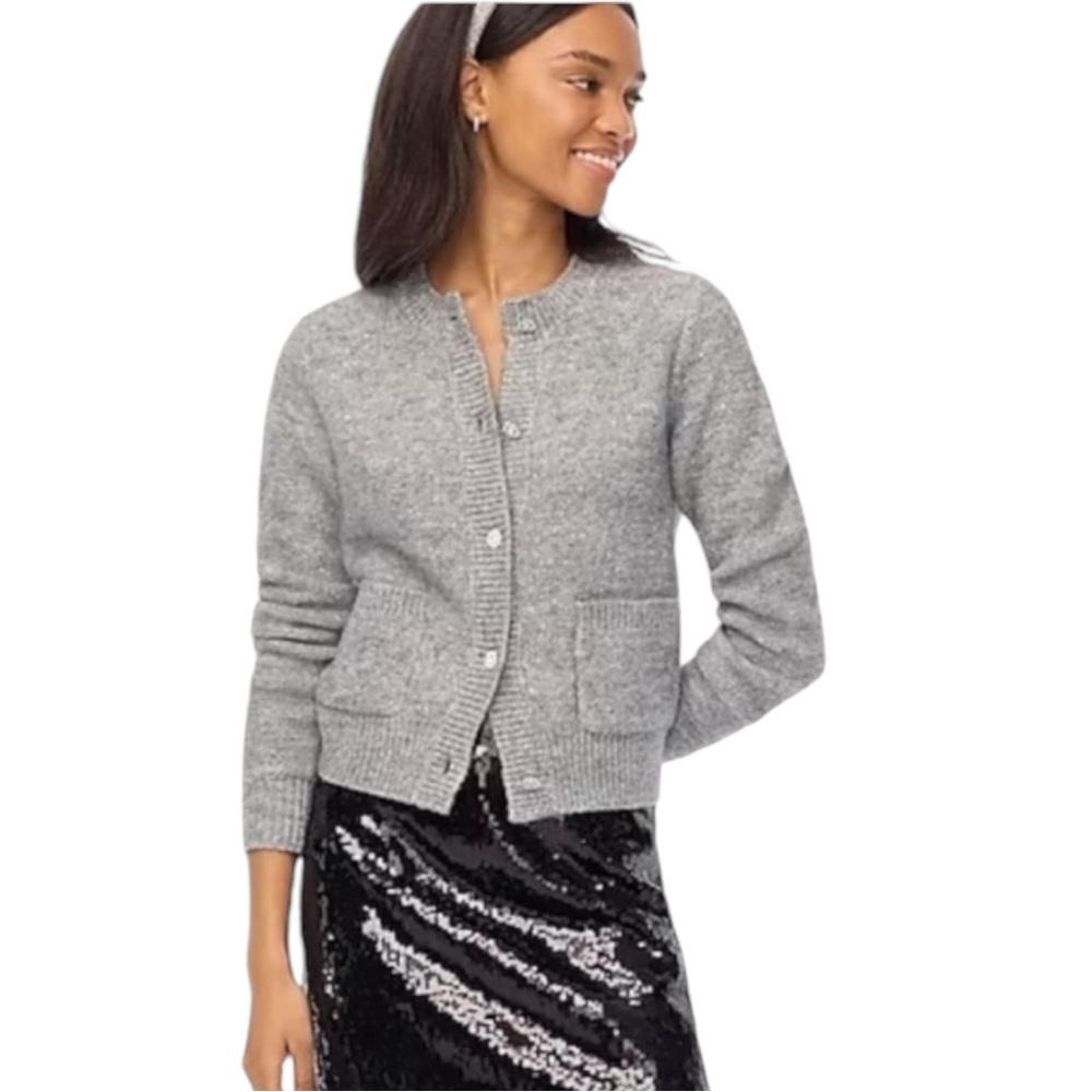 J.Crew metallic shimmer knit jewel button front cardigan